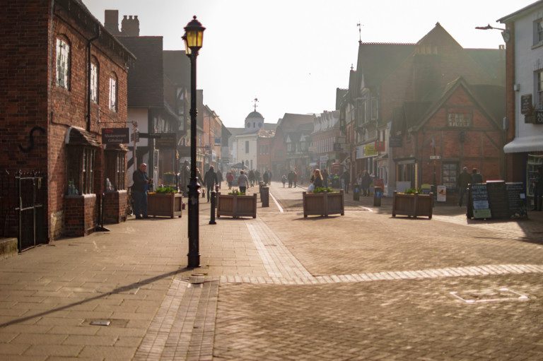 Stratford upon avon town with street in uk